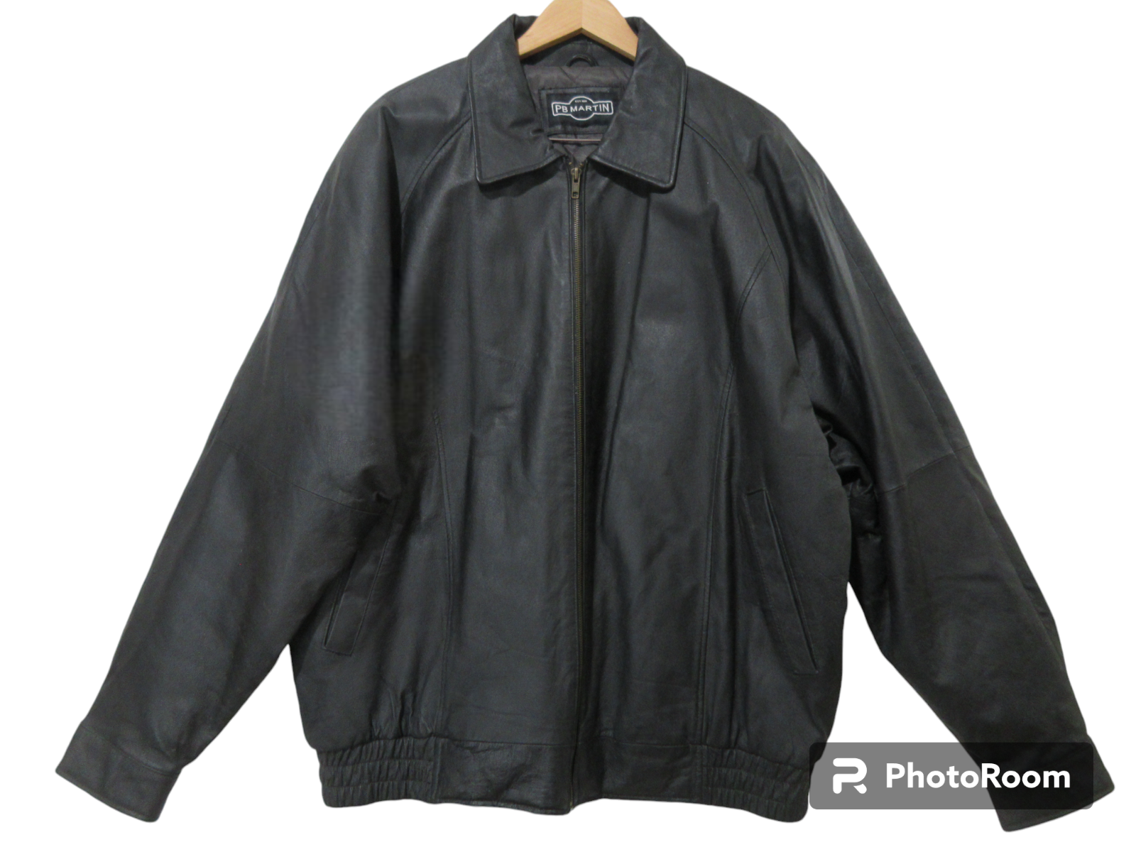 Sz XL VINTAGE 90s PB Martin Black Rough Leather Bomber Moto