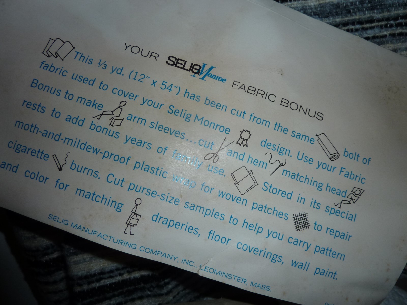 Selig Fabric Bonus Packet  1/3 yd Vintage Repair advertising textured