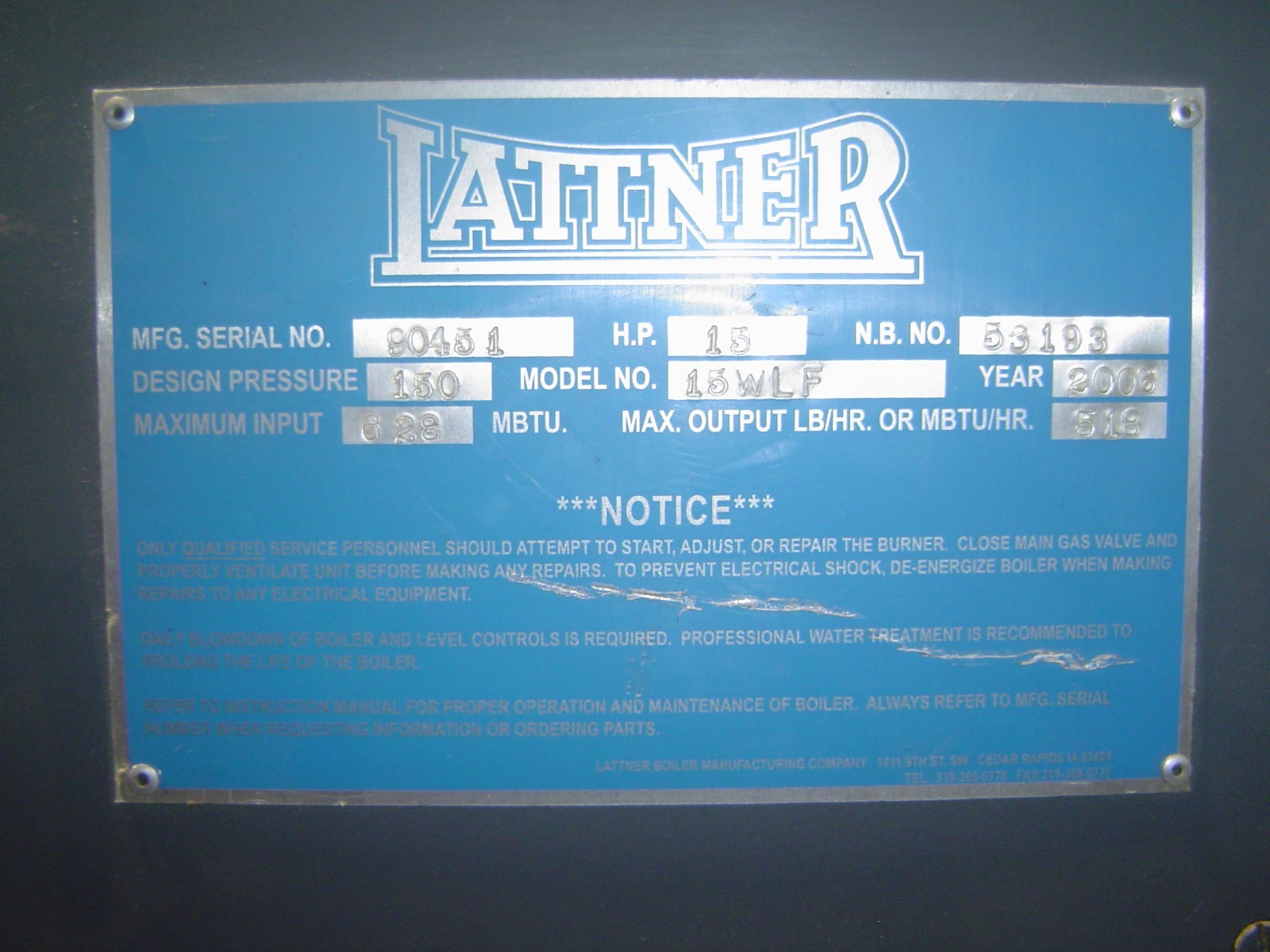 Lattner 15hp Boiler
