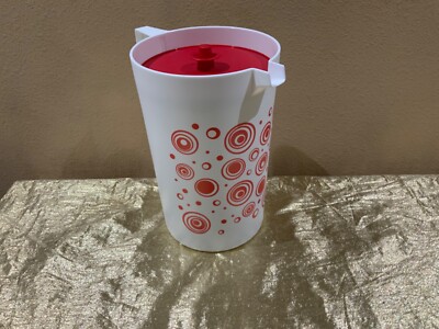 New Tupperware Beautiful Jumbo Pitcher 1 Gallon White with Red Circles Theme