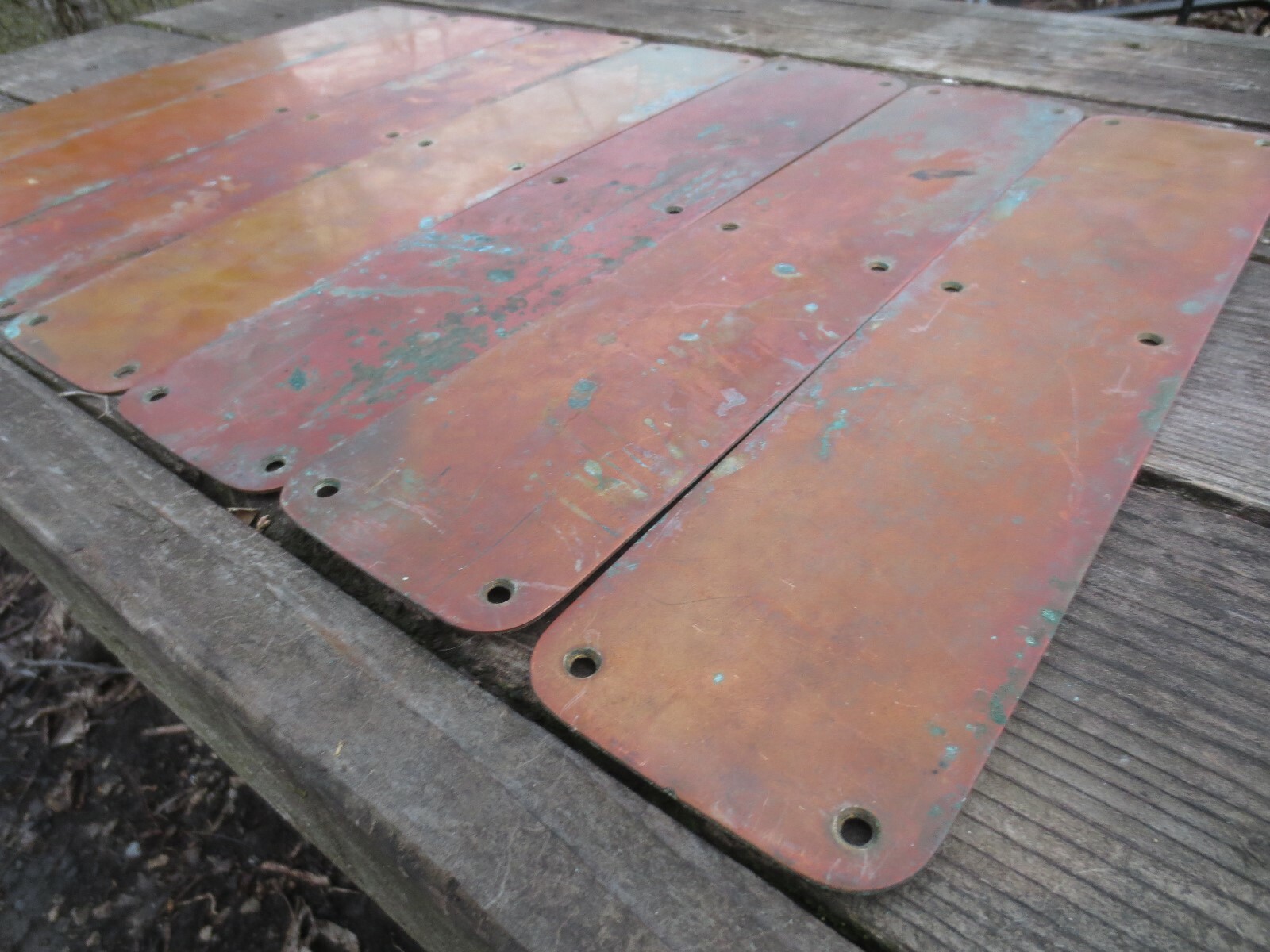 7 Antique Brass Door Push Plates Door 3.5 x 16 Finger Vtg Salvage Art Sculpture