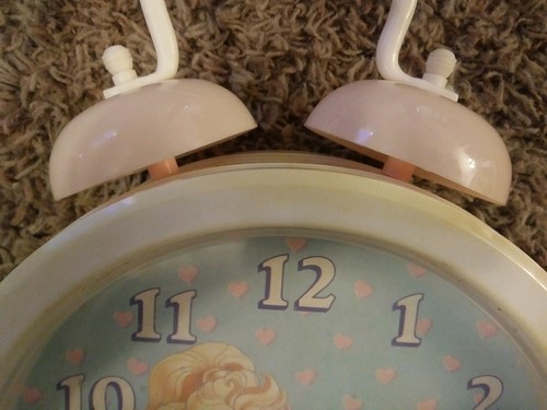 Vintage Barbie Twin Bell Clock White Pink 1989 Mattel Analog Hearts Authentic