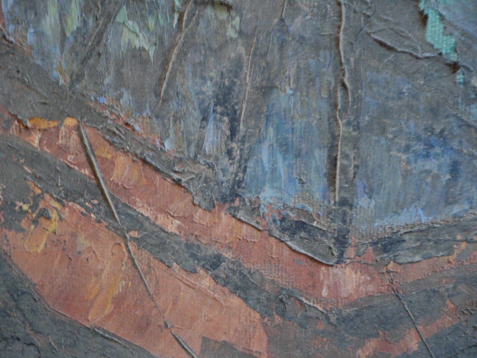 MYSTERY OLD ART - NEEDS RESTORATION, MODERN SEMI ABSTRACTION BOATS COLORFUL OIL