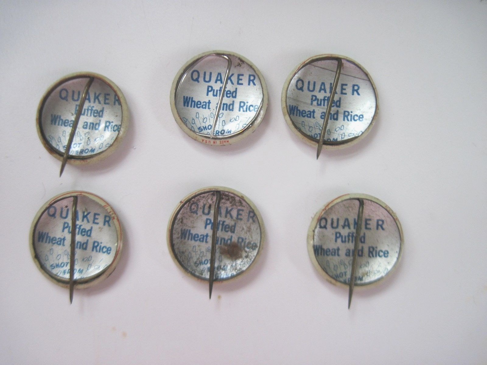 6 Quaker Puffed Wheat & Rice Movie Star PINS~Tim Holt/Guy Madison/Bendix/Holden