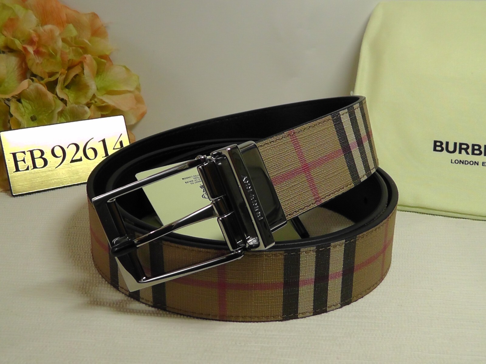 Pre-owned Burberry Archive Beige / Black Vintage Check E-canvas Reversible Belt Size 105cm