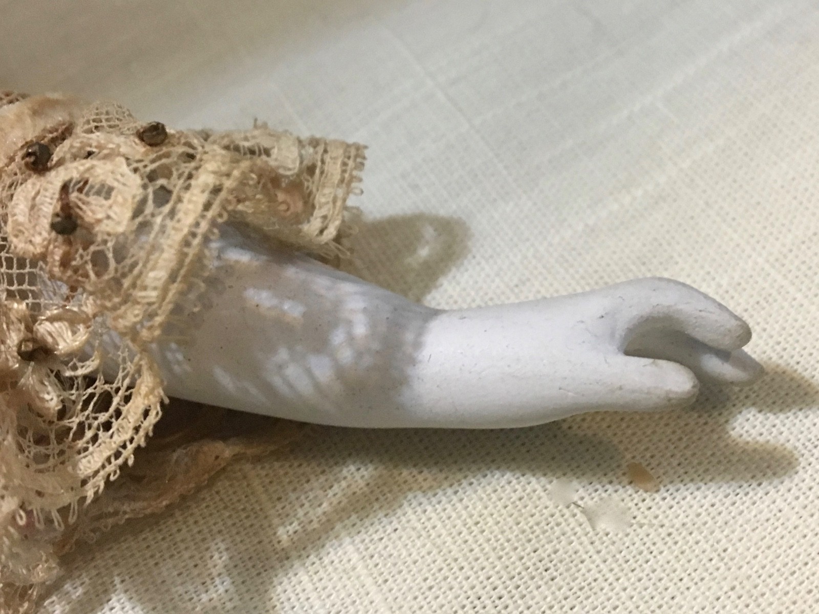 Antique Bisque Parian Doll with Molded Hat - Taffeta Skirt - 17 Inches