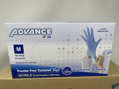 1000 Diamond Advance Blue Nitrile Gloves Powder/Latex Free Textured IF35, Medium