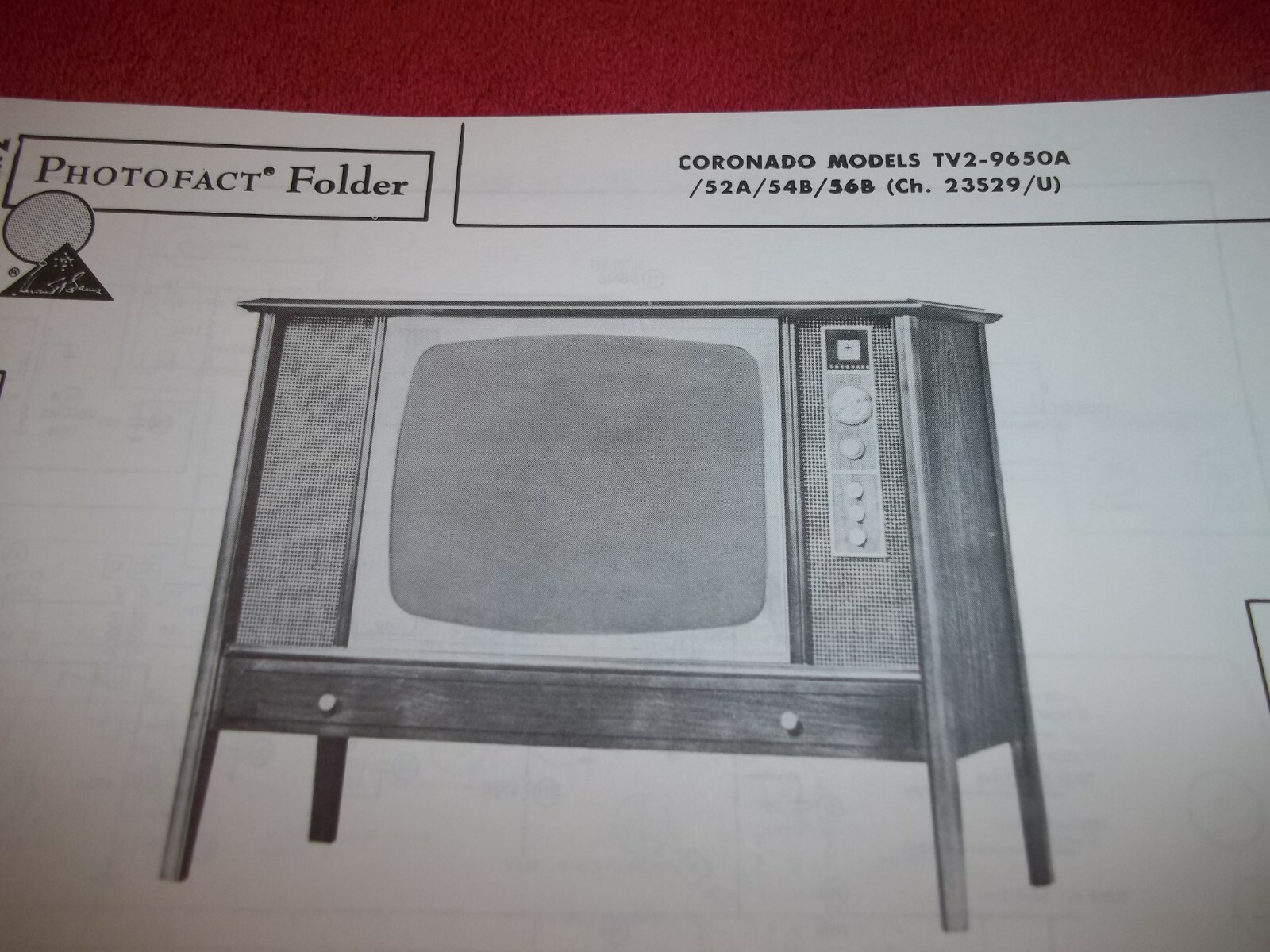 1963 Coronado Models TV2-9650A/52A/54B/56B (CH 23S29/U) Sam's photofact sheet.