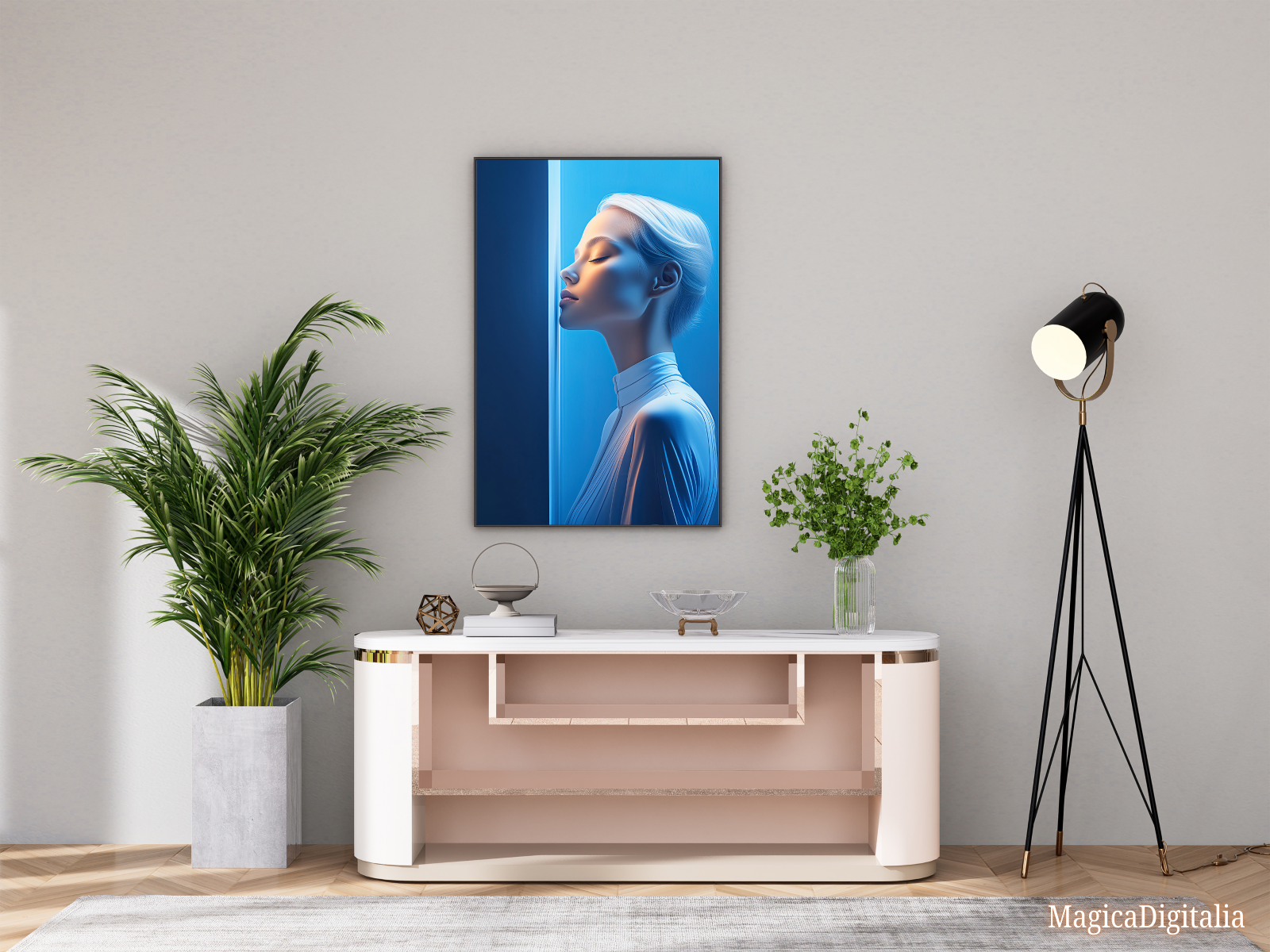 Woman Portrait, Minimalism, Digital AI Art, Wall, Poster Print, Instant Download