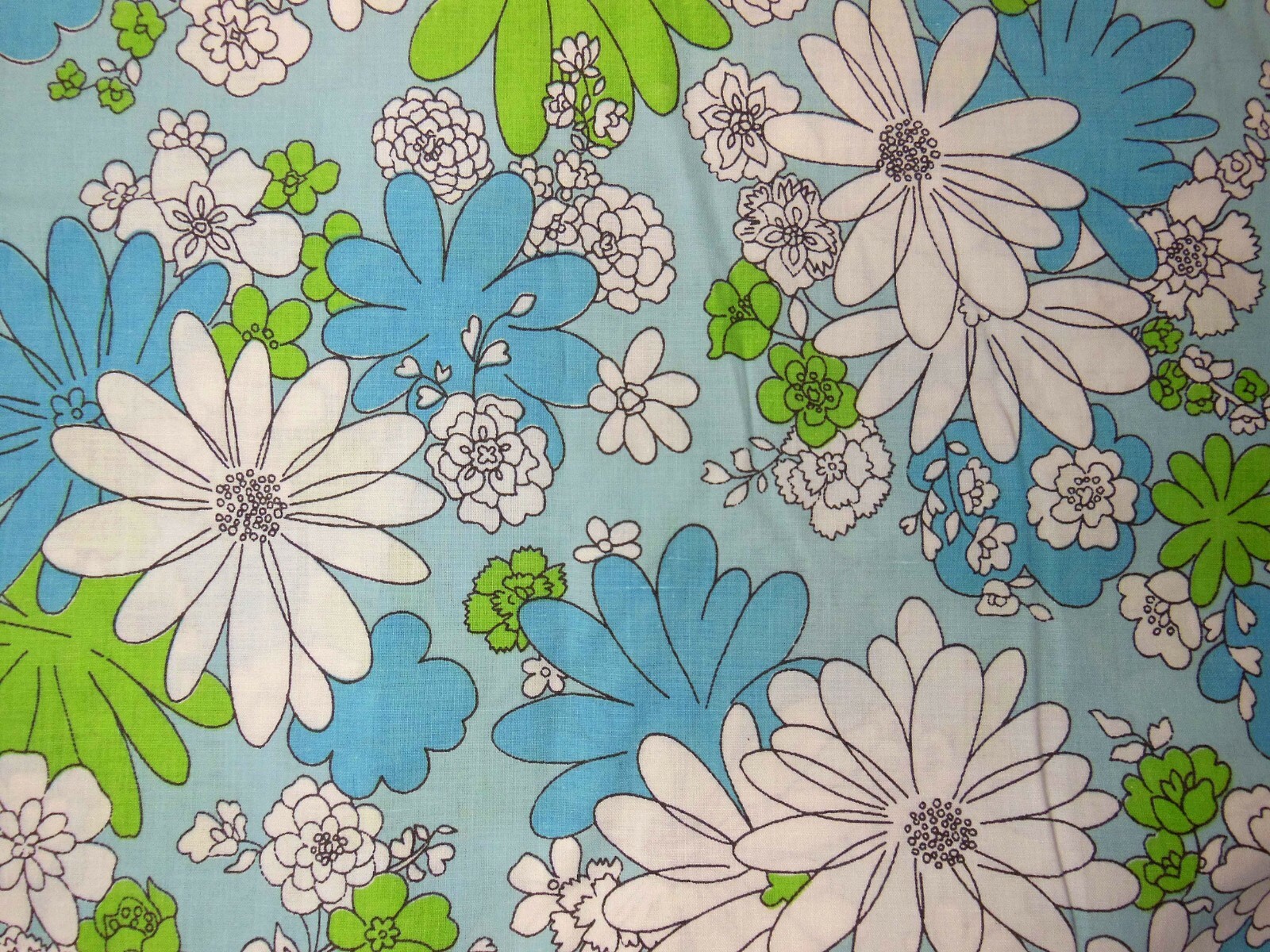 Vtg 1960s Cannon Monticello Twin Muslin Flat Sheet Blue Floral Daisy USA Made