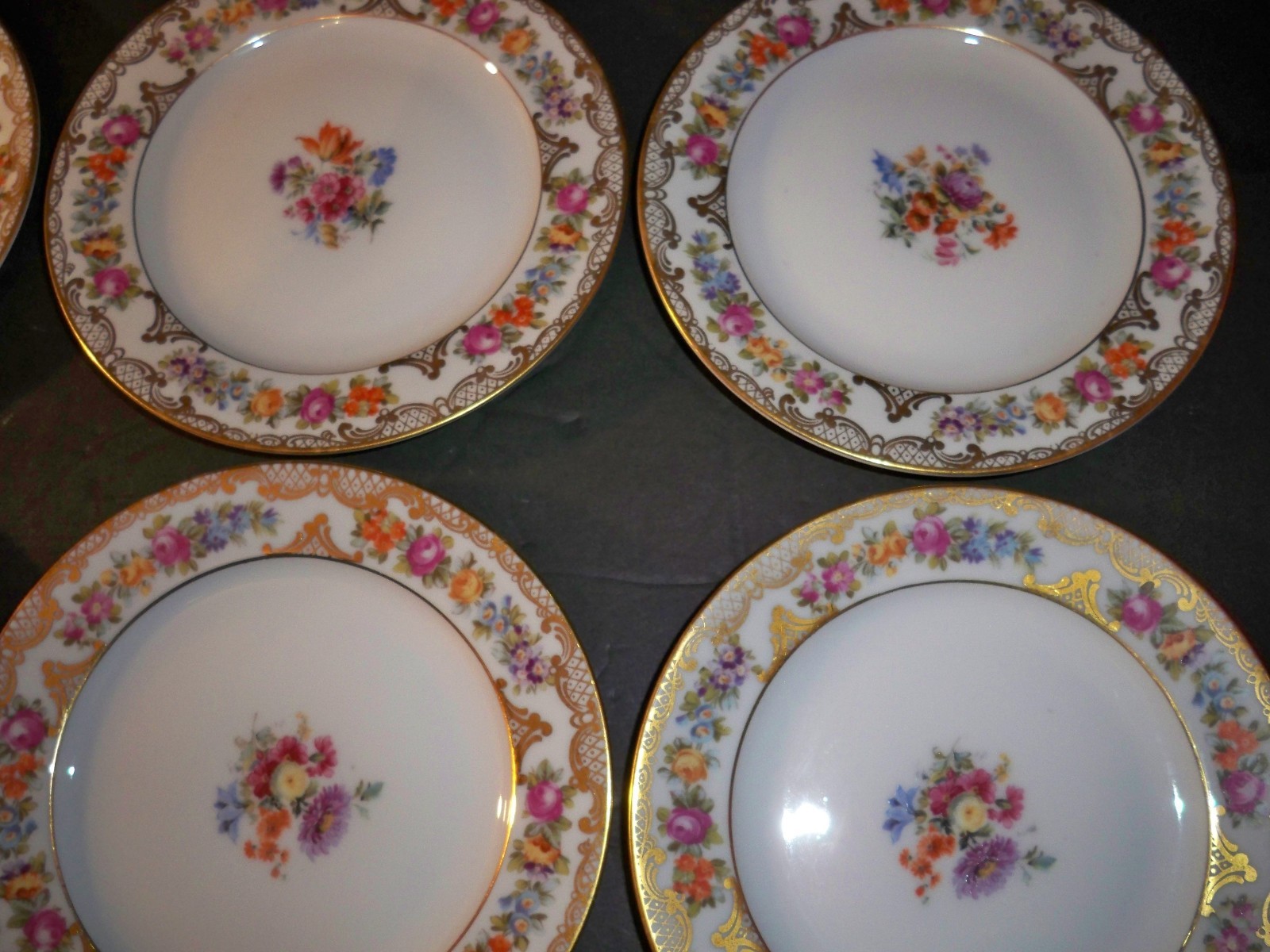 8 ROYAL BAYREUTH ROB41 BREAD AND BUTTER PLATES  FLORAL WITH GOLDTONE ACCENTS