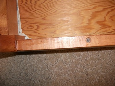VINTAGE CA. 1940's FOOT STOOL, SOLID WOOD FRAME & RE-COVERED TOP, ORIG. STAIN