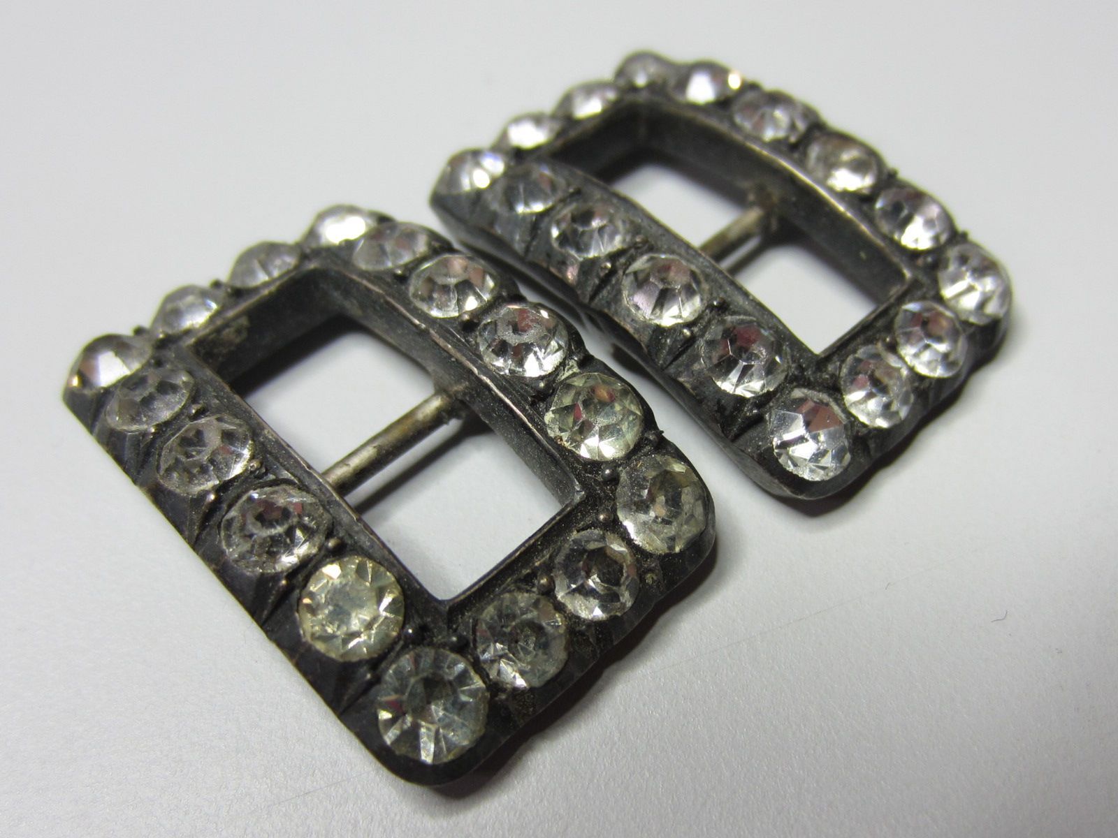 Antique Georgian Belle Epoche French Hallmarked Silver Paste Pair Small Buckles