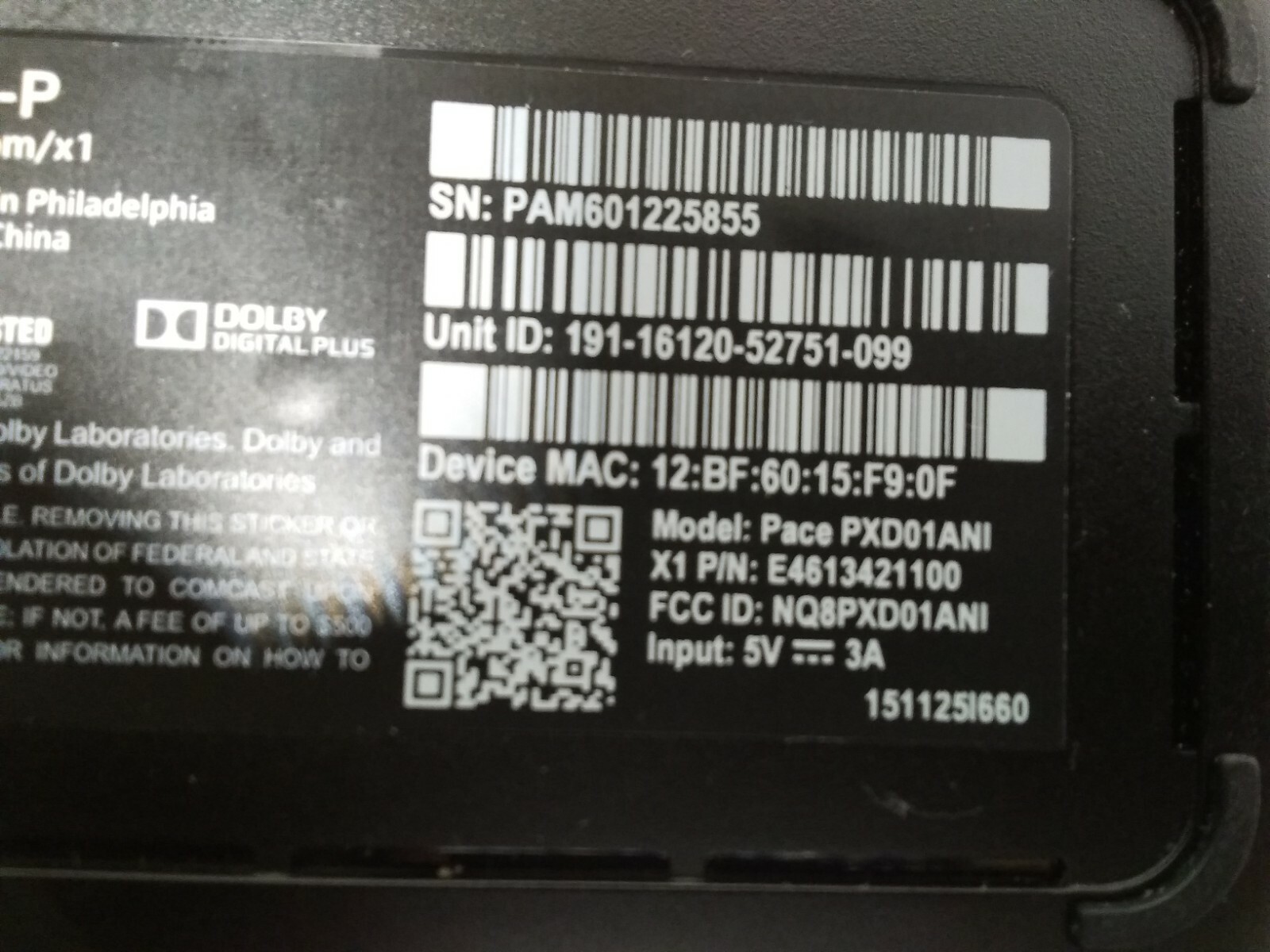 XFINITY HDTV TX1 XID-P MODEL PACE PXD01ANI  WITH AC ADAPTER COMCAST TESTED