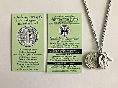 Cross My Heart 48mm Saint St Benedict ROUND Exorcism Silver Oxidised Medal Charm Pendant Only