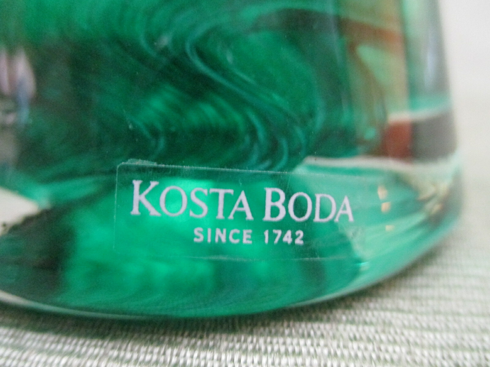 Pair of KOSTA BODA Green Glass Atoll Cone Tree Paperweight  - Sweden Anna Ehrner