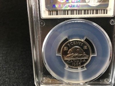 **1965 Large Beads Det. Jwl**,PCGS Graded Canadian,  Nickel 5 Cent, **MS-64**