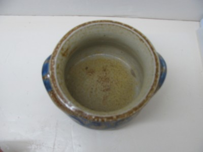 Vntage Stoneware Pottery Brown Salt Glaze with Cobalt Crock with Handles