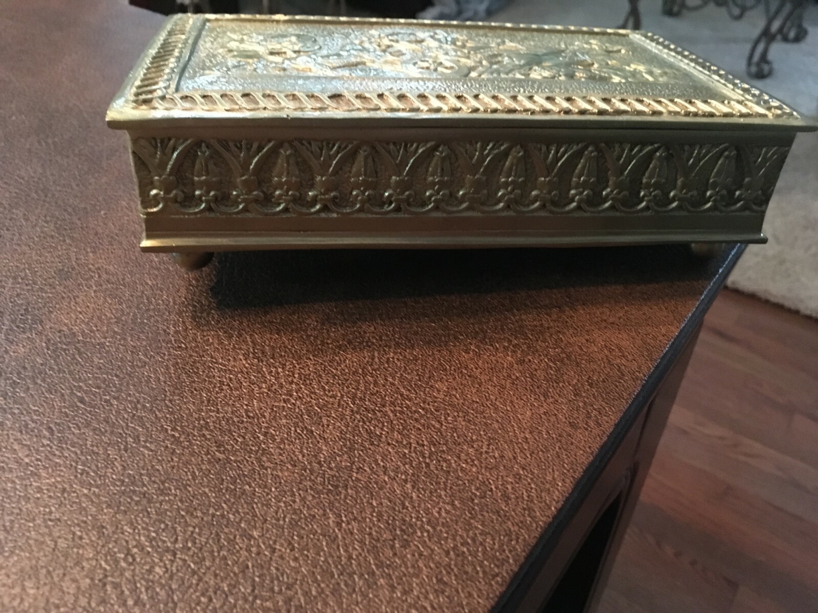 Vintage bronze dresser box chariot design signed M. Le Verrier