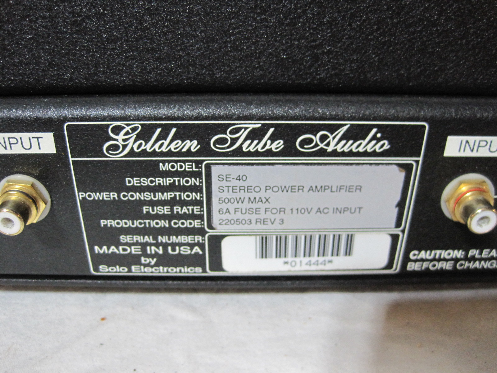 Golden Tube Audio Model SE-40= Single Ended 5881 Amplifier