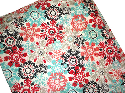 WORLD MARKET BLACK RED TEAL AMBER MEDALLION FLORAL (1) OBLONG TABLECLOTH 60 X 90