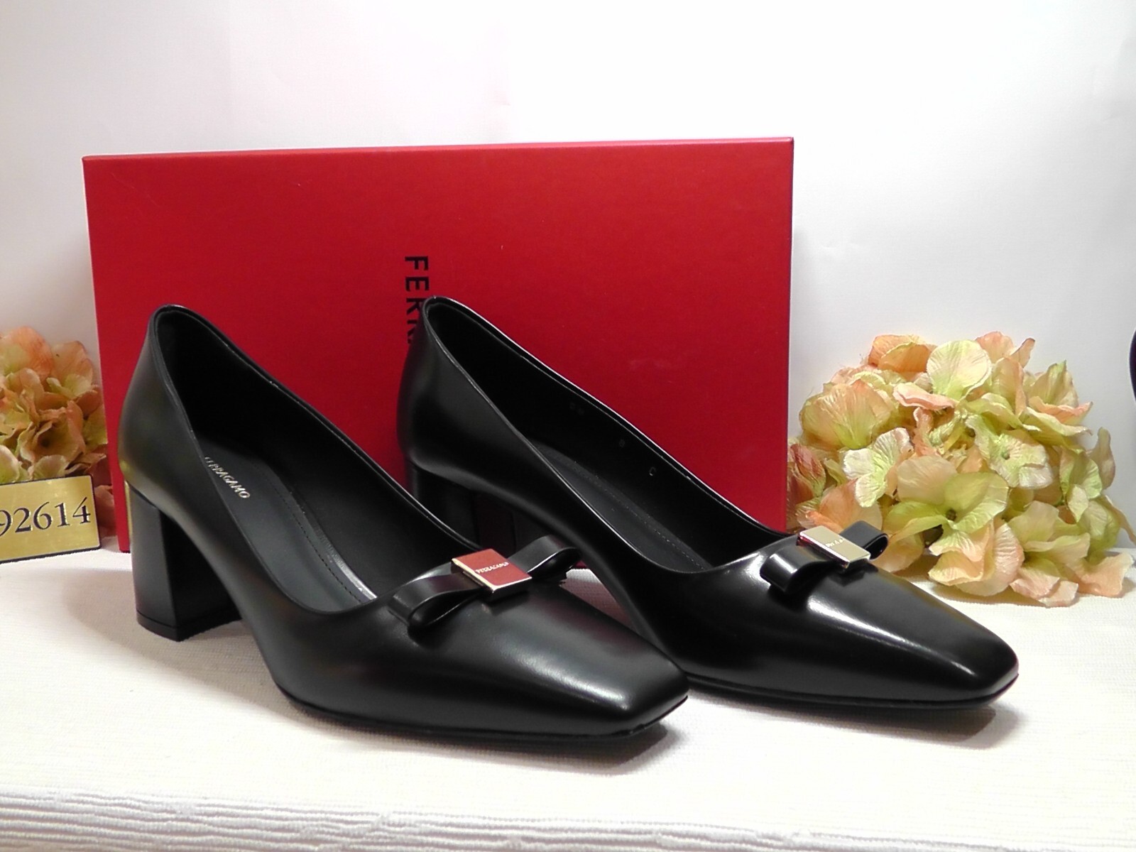 Pre-owned Ferragamo Black Leather Myra Bow Block Heel Pumps Size 9c $850nib