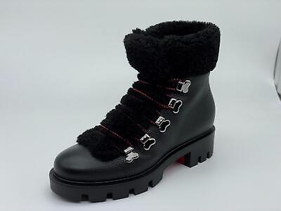 Pre-owned Christian Louboutin Edelvizir Flat Shearling Fur Leather Booties Boots $1595 In Black
