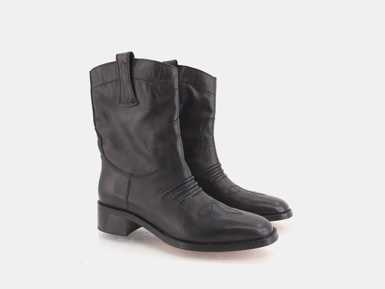 Bibi Lou Briana Western Boot Black Leather Size 37 7 Pull On