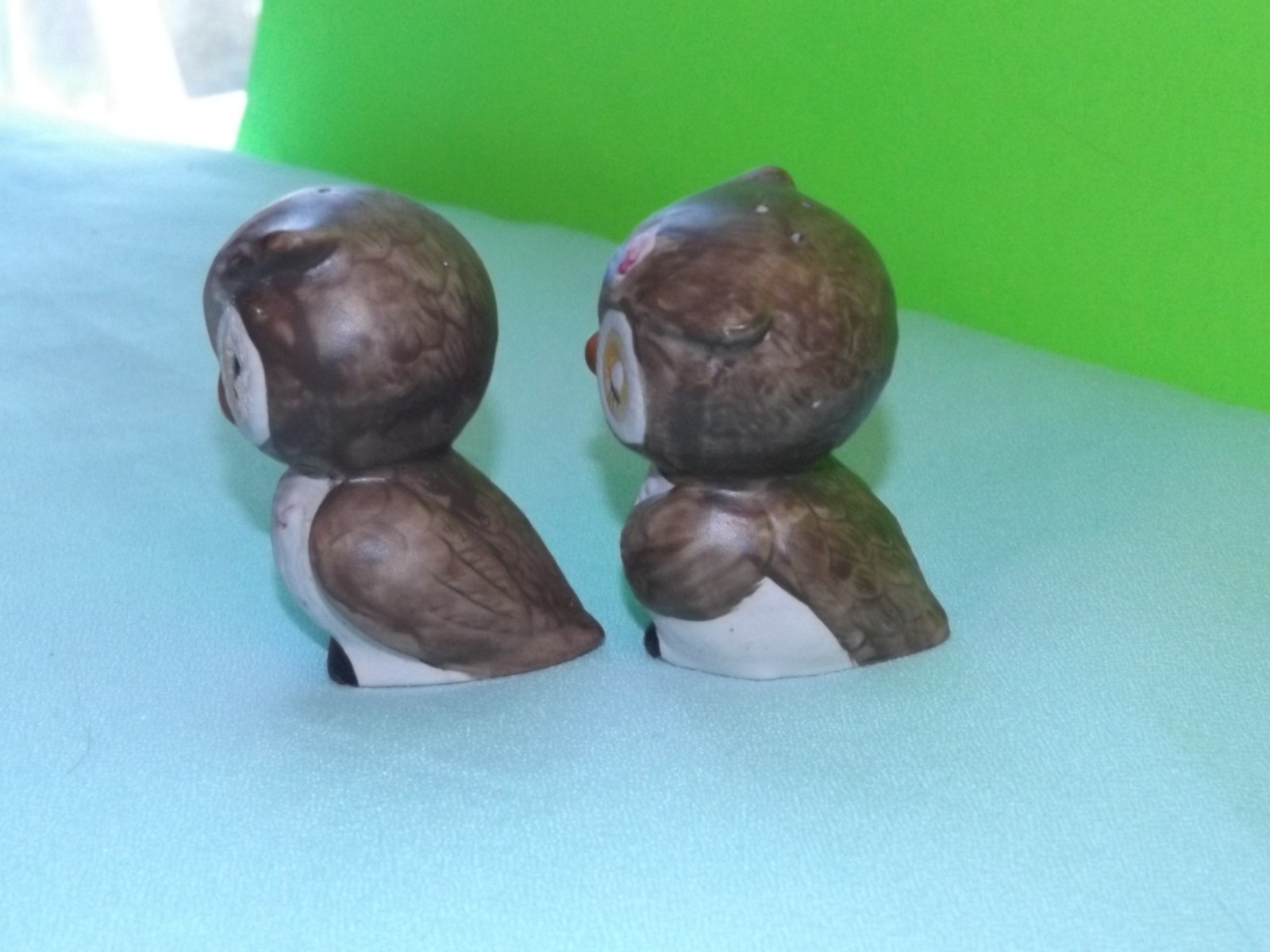 Cute BOY & GIRL OWLS SALT & PEPPER SHAKERS Bisque Ceramic