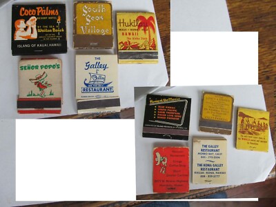 Vintage Hawaii Matchbook Covers South Seas Hukilau the Galley Senor Popo's Coco