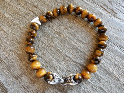 $450 New David Yurman 8mm Spiritual Beads Silver Bracelet with Tiger's Eye 8.5