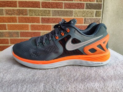 Men's sz 12.5 Nike Lunareclipse 4 Gray / Orange Low Athletic Running Shoes 