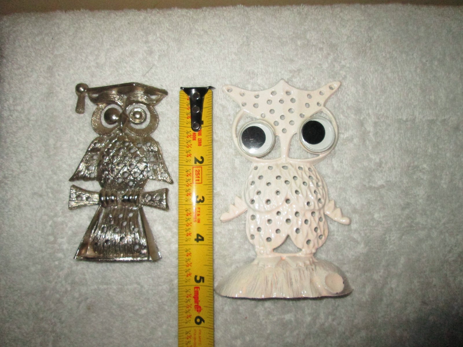 2 VINTAGE METAL OWL FIGURE EARRING HOLDER TABLE VANITY TOP