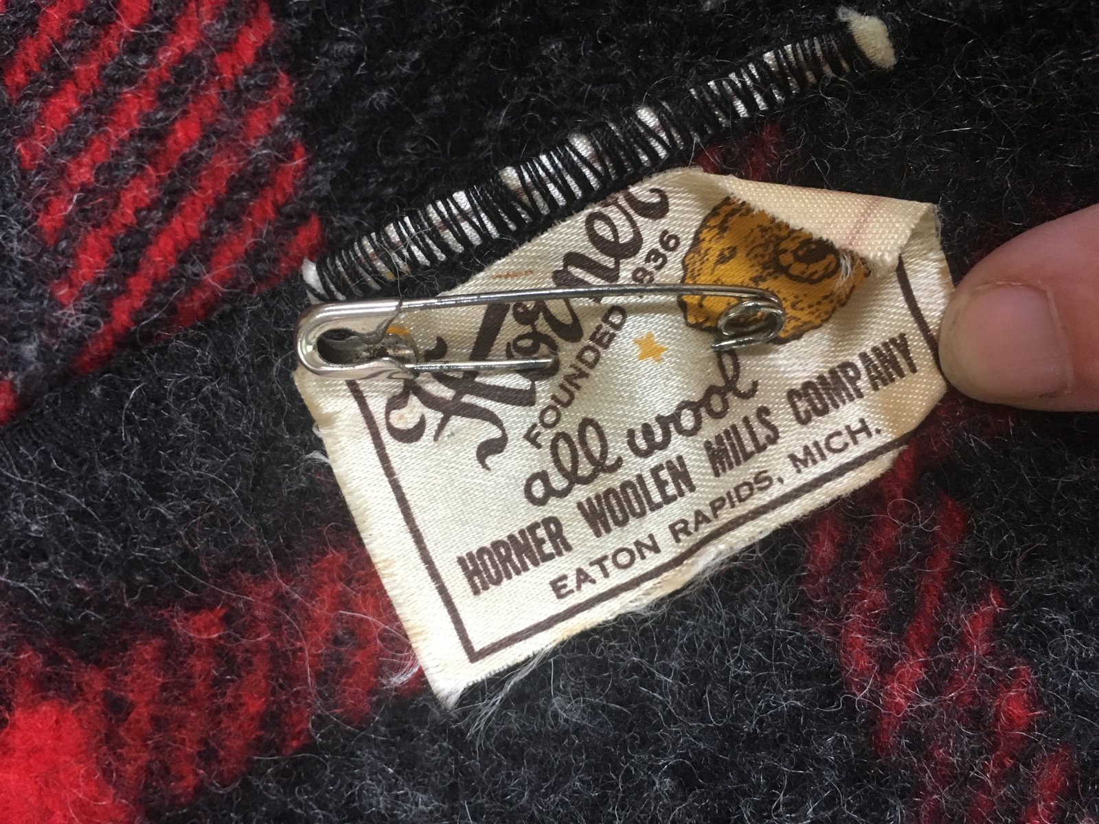 Vintage Horner All Wool Plaid Blanket Throw - red, black, grey