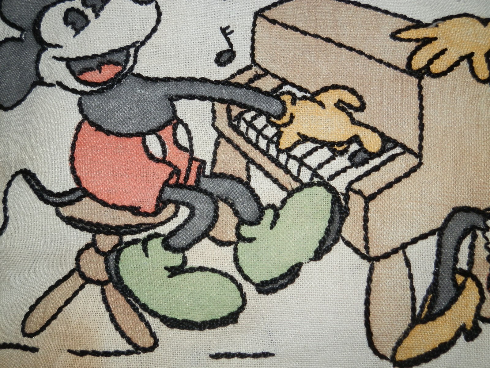 1930s DISNEY Mickey Mouse Vogue Needlecraft Pillow Cover-Playing Piano