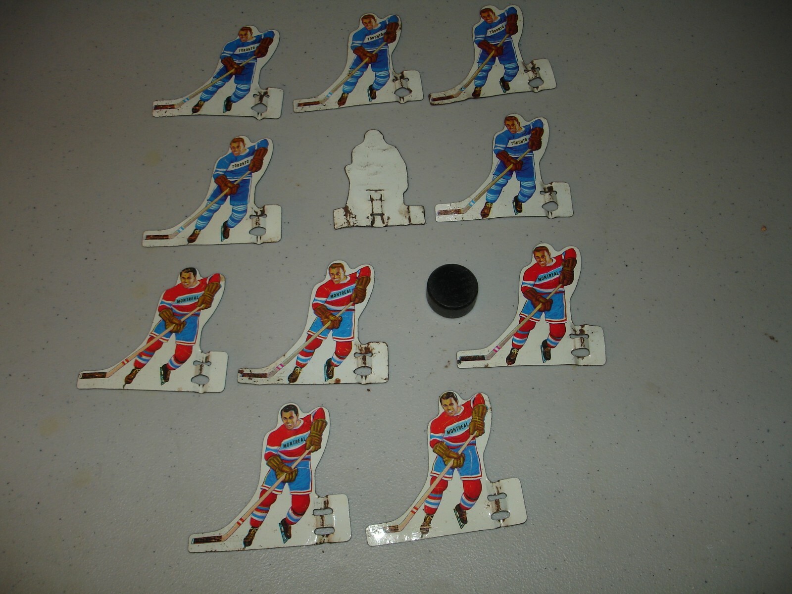 Vintage 1960's Tin Table Hockey Players - Montreal Canadiens+Toronto Maple Leafs