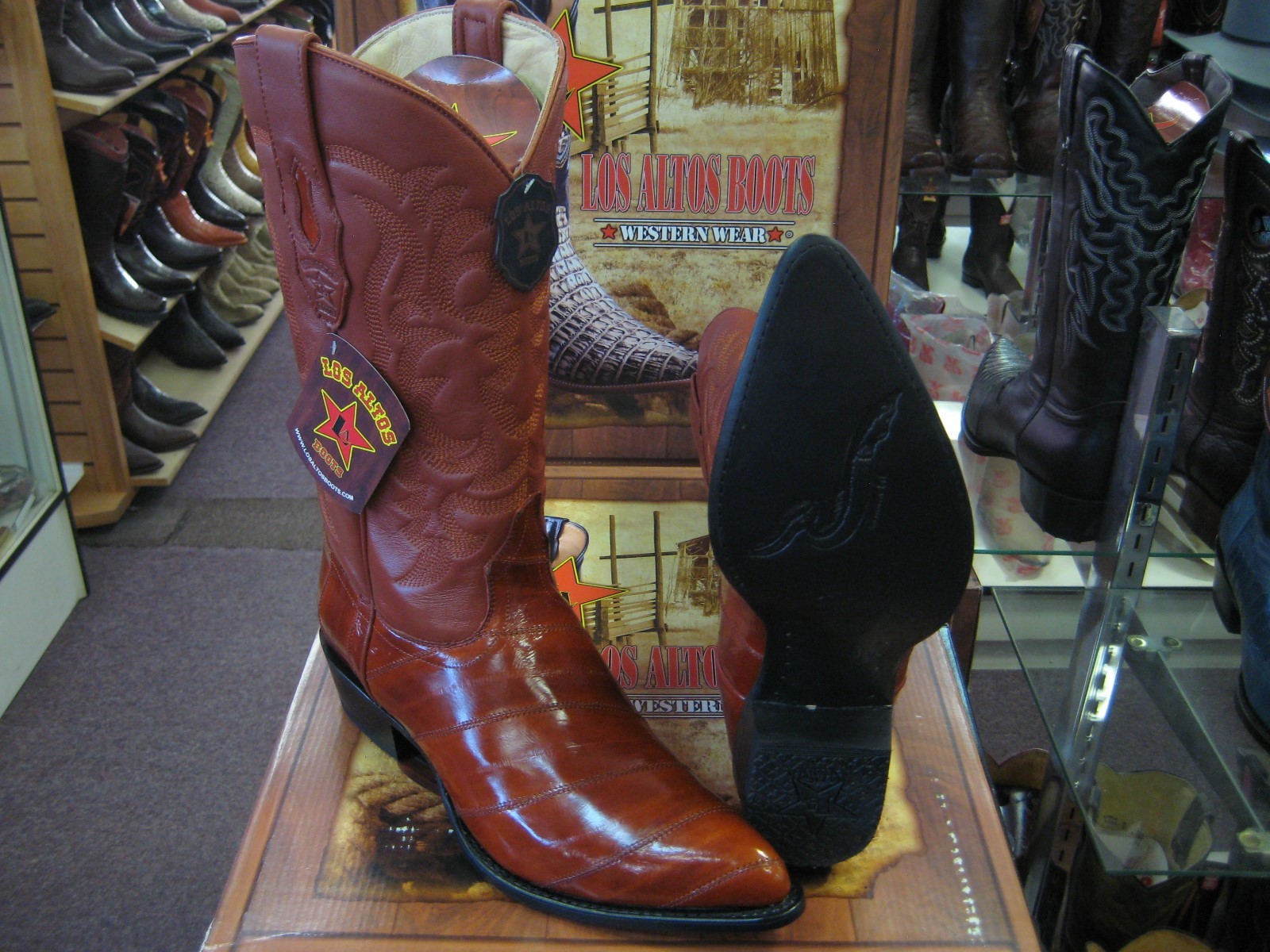 Pre-owned Los Altos Boots Los Altos Men Cognac Genuine Eel Western Cowboy Boot J-toe 990803 Ee In Brown