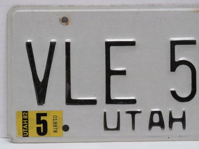 1982 Stickered Utah License Plate Pair VLE 599, Embossed