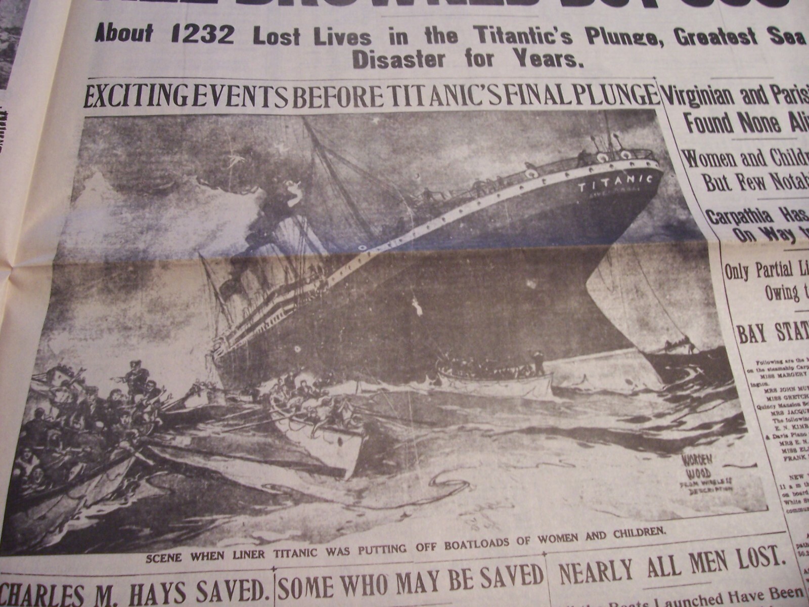 ::TITANIC NEWSPAPER 1912 Boston Globe/Marsh Murder Story/Ty Cobb Quits Team  !!!!!