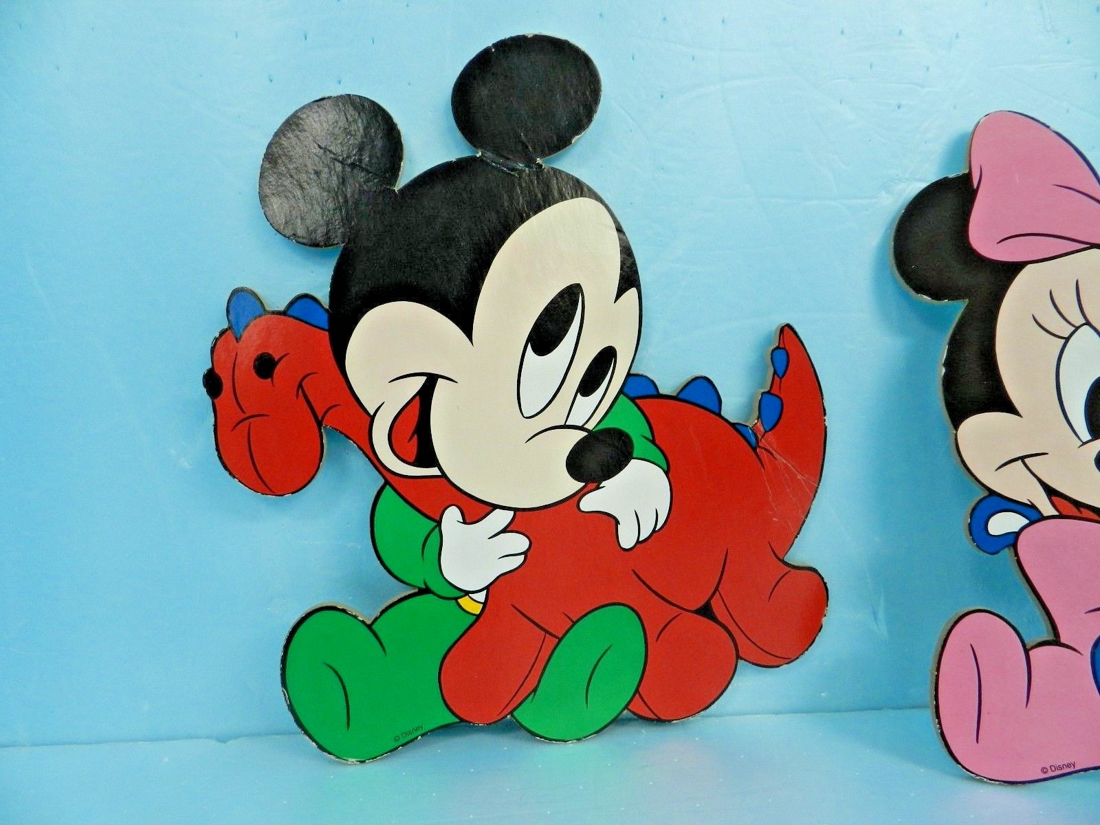 RARE VTG Mid-Century Disney MICKEY & dinosaur & MINNIE Cardboard Wall Plaques