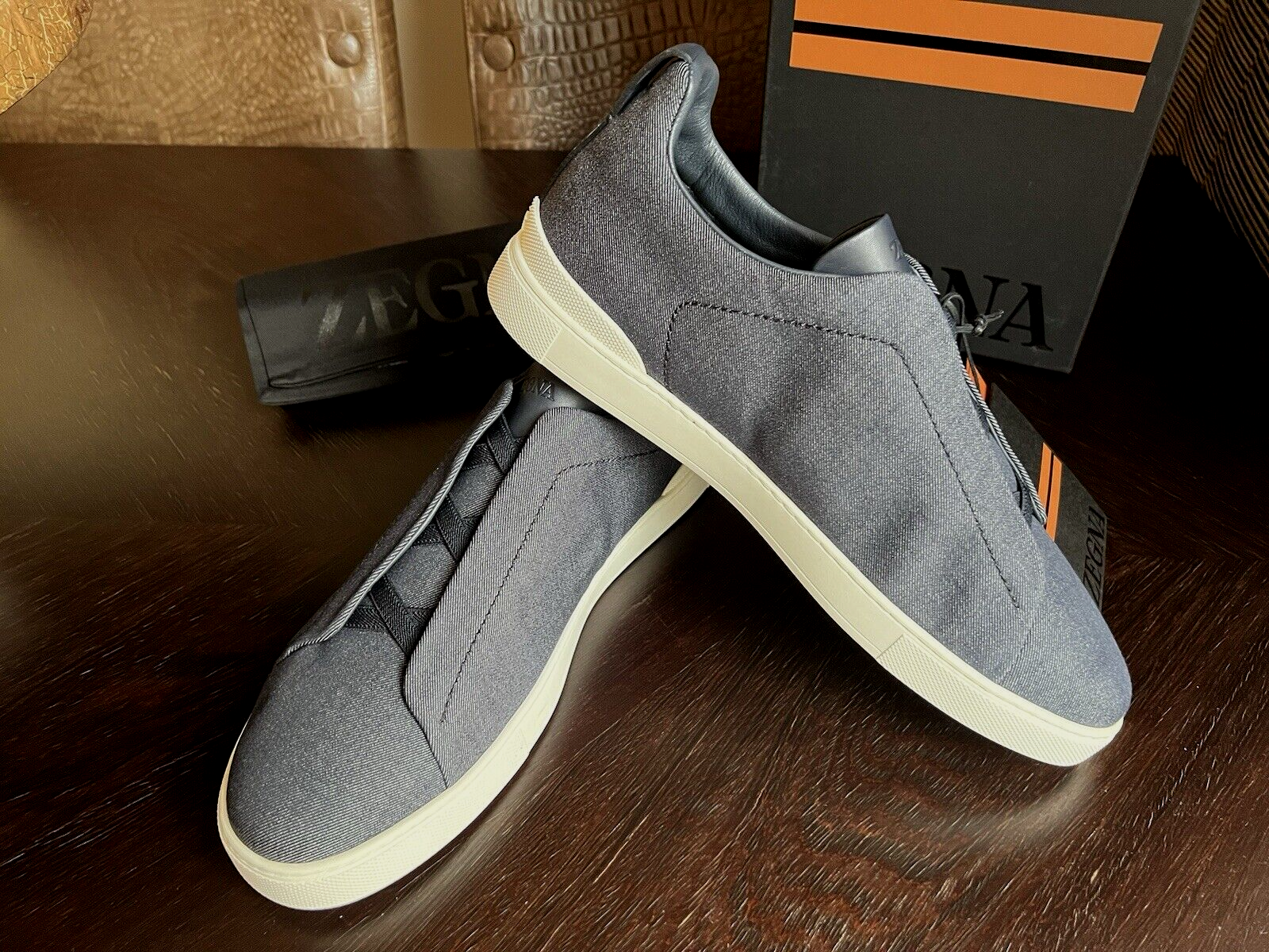 Pre-owned Ermenegildo Zegna Zegna Navy Blue Usetheexisting™denim Triple Stitch Sneakers Us 12 Uk 11 Eu 45