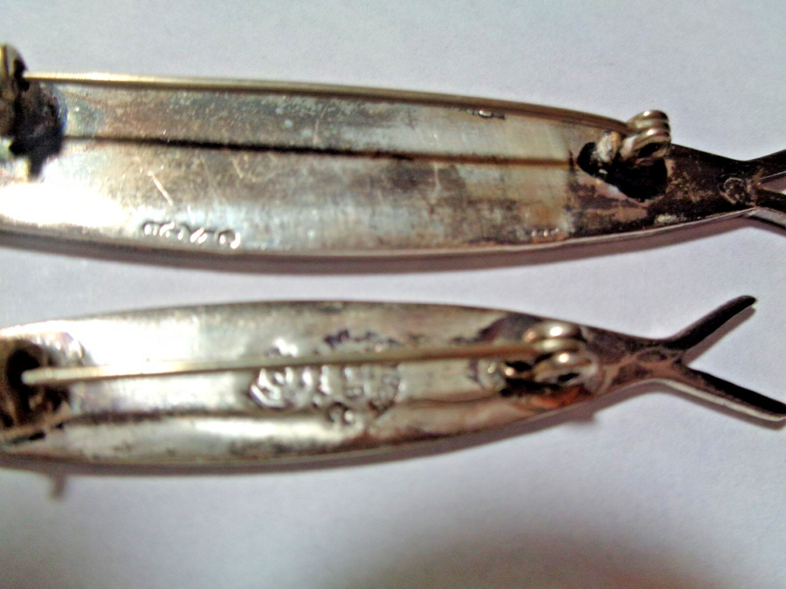 2 MidCentury Modernist DELFINO Taxco ATOMIC FISH 925 Sterling large & small