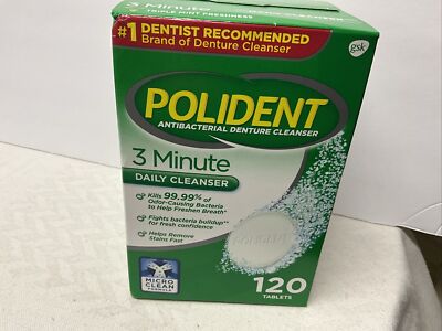 Polident 3 Minute Triple Mint Antibacterial Denture Cleanser 120 Tablets 5/24