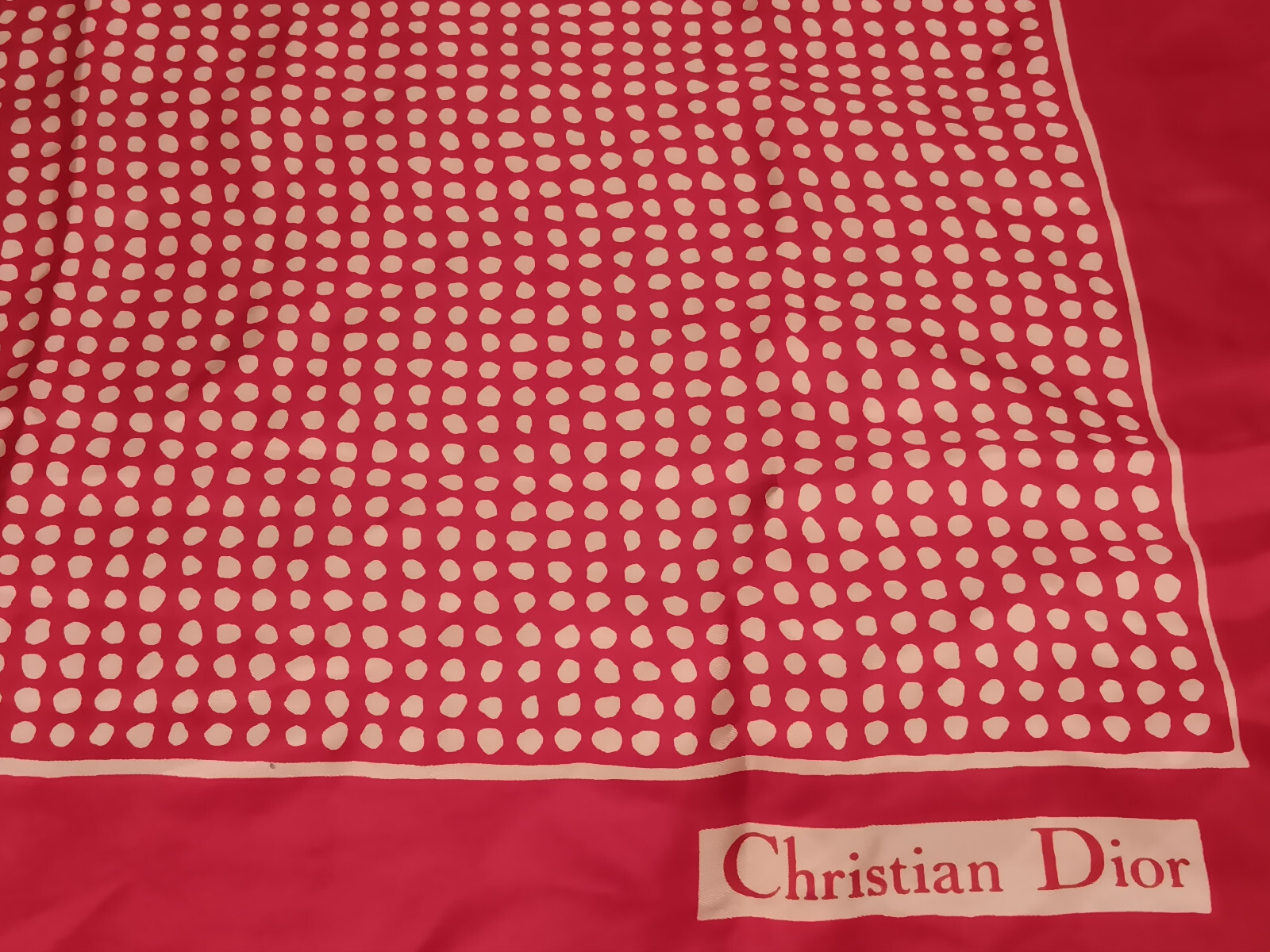VINTAGE CHRISTIAN DIOR RED WHITE POLKA DOTS SCARF ALL SILK