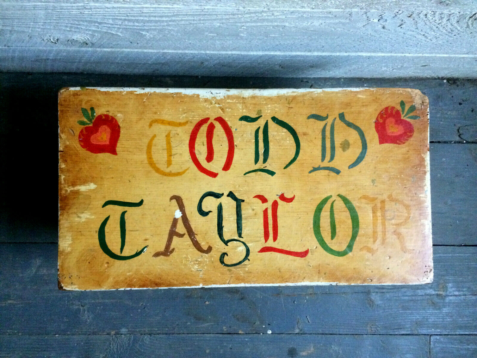 Handmade Step stool - 50s 1950s - hand painted  - yellow - rustic - farmhouse -