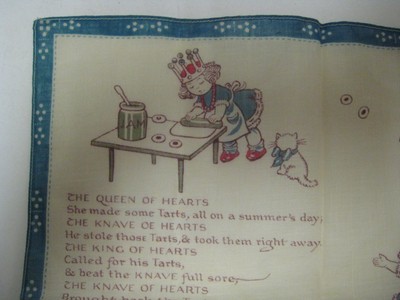 Vintage Children Hankie KING & QUEEN OF HEARTS Nursery Rhyme UNUSED NOS Baking