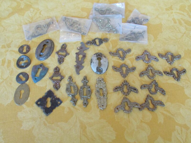 Vintage Lot of 31 Escutcheons, Keyhole Covers Salvage Hardware Various Sizes