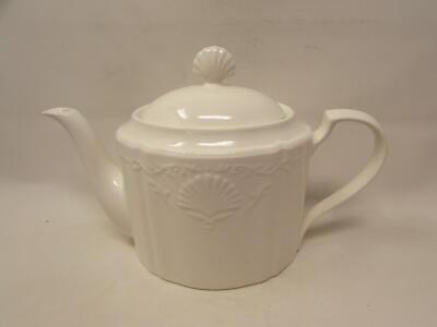 Hampton Bays by Mikasa Teapot w Lid Ultra Ceram Embossed Shells