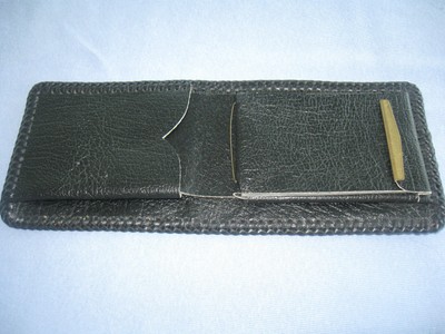 VINTAGE BILLFOLD, BLACK LEATHER, GREAT CONDITION, HOLDS 8 PICTURES