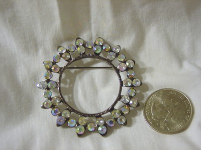 Large Circle CLEAR WHITE Art Deco Crystal Rhinestone Metal PIN BROOCH Brand NEW